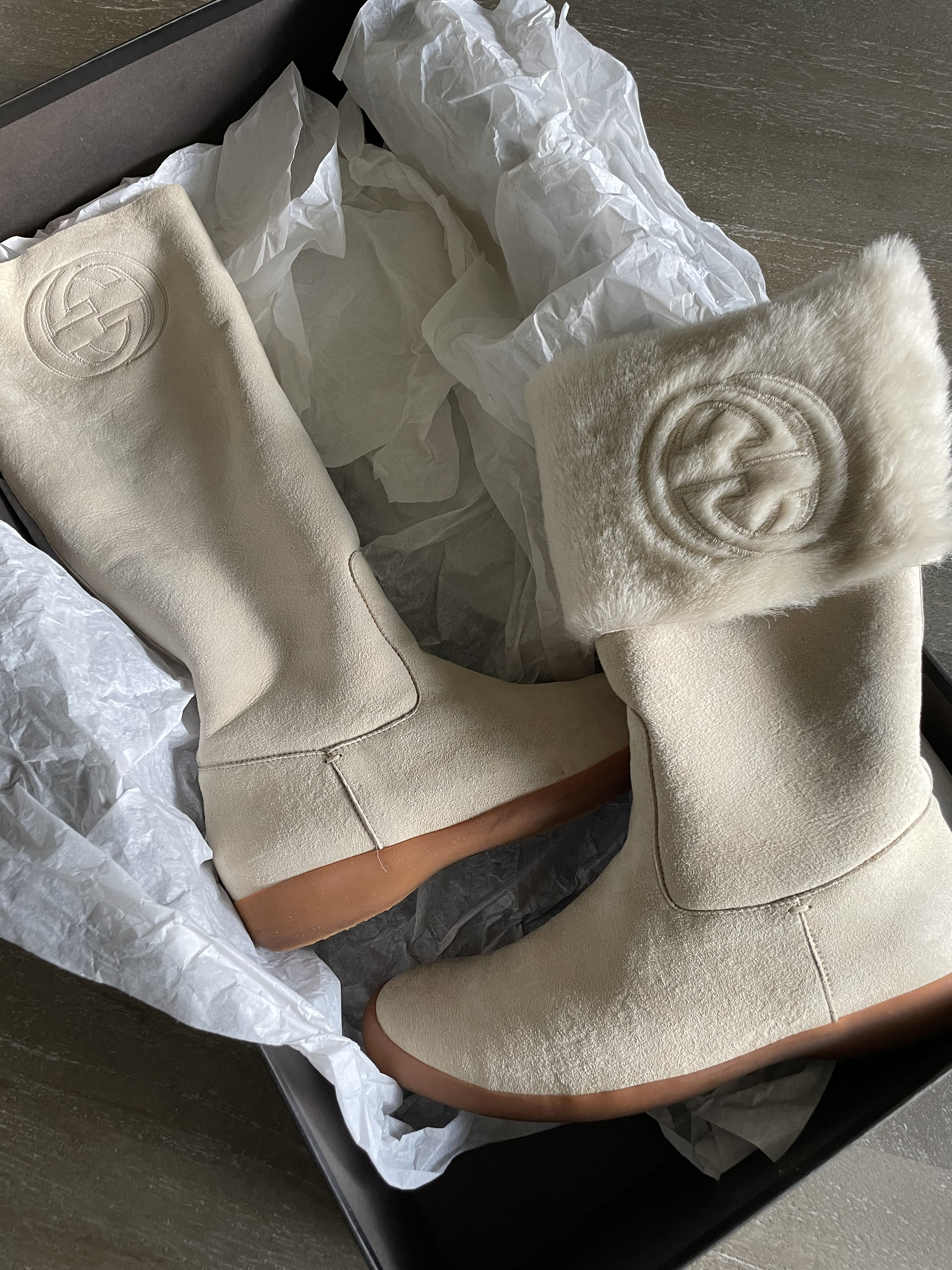 Gucci Monogram-Embossed Mid-Calf Boots