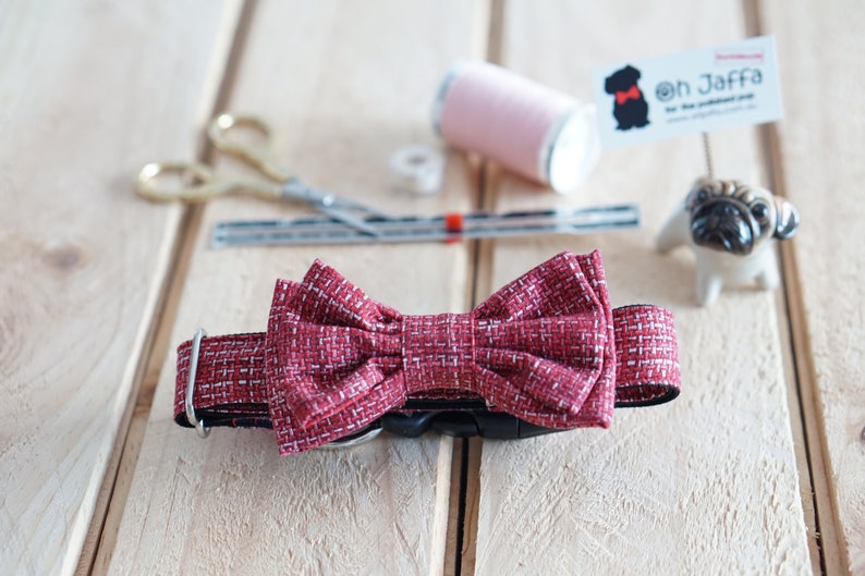 Dog Bow Tie Collar Set Mini Weave Red image 2