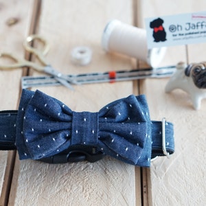 Dog Bow Tie Collar Set Chambray Dots Indigo image 3