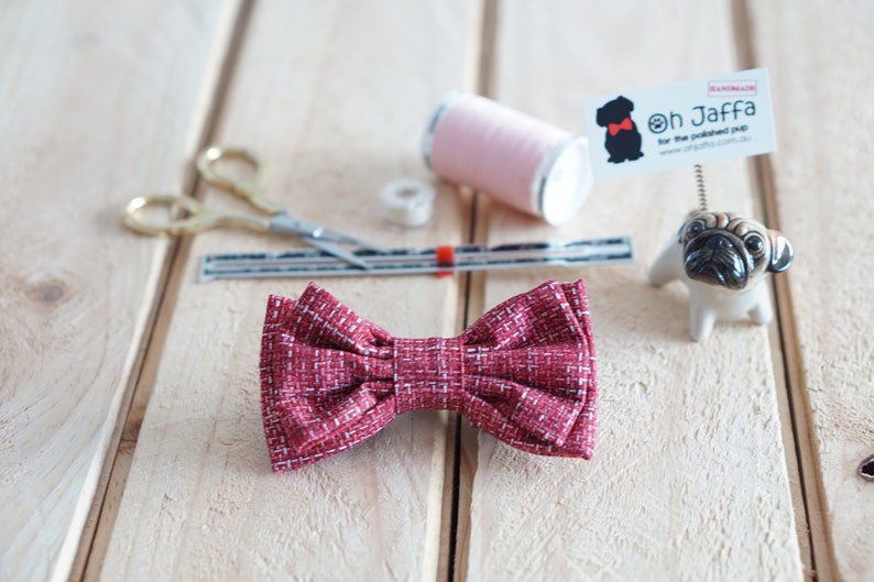 Dog Bow Tie Collar Set Mini Weave Red image 4