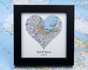 Custom Map Gift for Newlywed, Couples Name and Wedding Date Art
