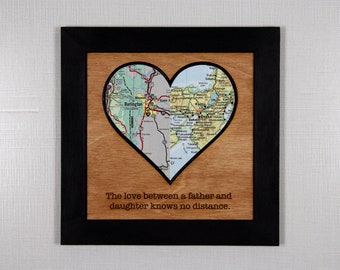 Long Distance Dad Birthday Gift, Fathers Day Frame, Father of the Bride Present from Daughter, Custom Wood Map Wall Art