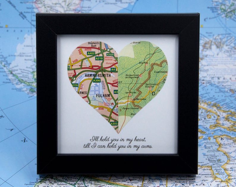 Romantic Gift for Long Distance Relationship Framed Map Heart image 1