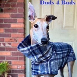 Winter Coat for Greyhound - Luxe Fleece Coat for Dog - Cottage Blue Plaid - Dog Jacket - Greyhound Clothing - Pet Clothing - Big Dog Coat