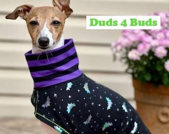 Italian Greyhound Clothing - Pet Halloween - Italy Greyhound - Iggy Clothing - Hologram Bats Tee - Italian Greyhound Size