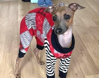 Italian Greyhound Clothing - Dog Pajama - Christmas for Dog -Marty Moose PJ - Small Dog Clothes - Onesie for Dog