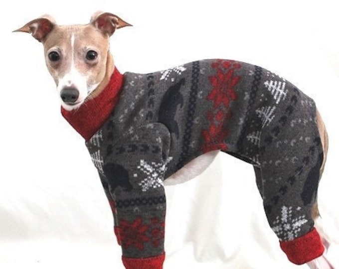 Italian Greyhound Clothing - Pajama For Dog - Red Bear Sweater Jumper - Italian Greyhound and Small Dog Clohting