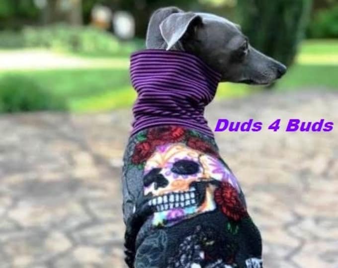 Italian Greyhound Clothing - Fleece Vest - Pet Halloween - Italian Greyhound Coat - Skull & Roses - Small Dog Clothes