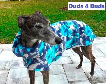 Winter Coat for Greyhound - Luxe Fleece Coat for Dog - Blue Floral - Dog Jacket - Greyhound Clothing - Pet Clothing - Big Dog Coat