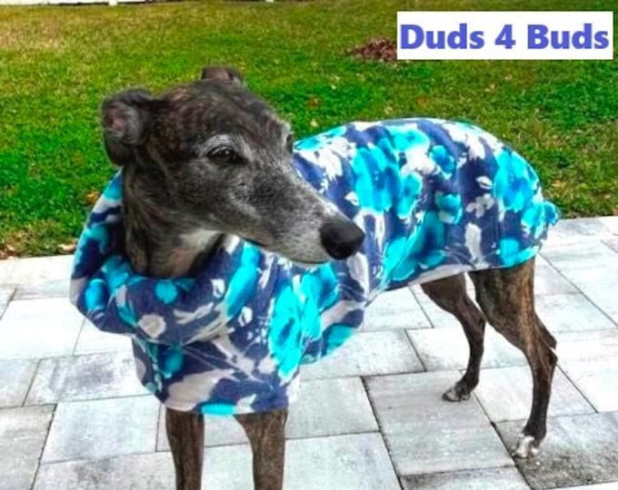Winter Coat for Greyhound - Luxe Fleece Coat for Dog - Blue Floral - Pet Clothing - Dog Jacket - Greyhound Sizes