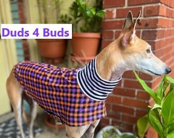Greyhound Knit Tee - Greyhound Clothing - Lightweight Tee for Greyhound - Purple & Orange Check Tee - Greyhound Size
