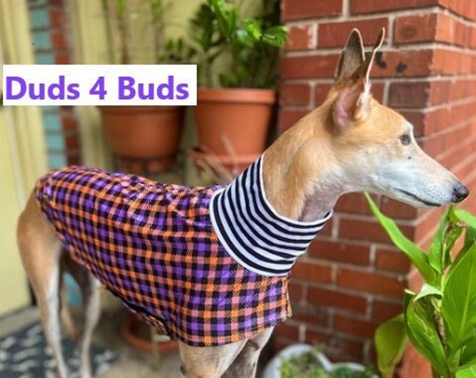Greyhound Knit Tee - Greyhound Clothing - Lightweight Tee for Greyhound - Purple & Orange Check Tee - Greyhound Size