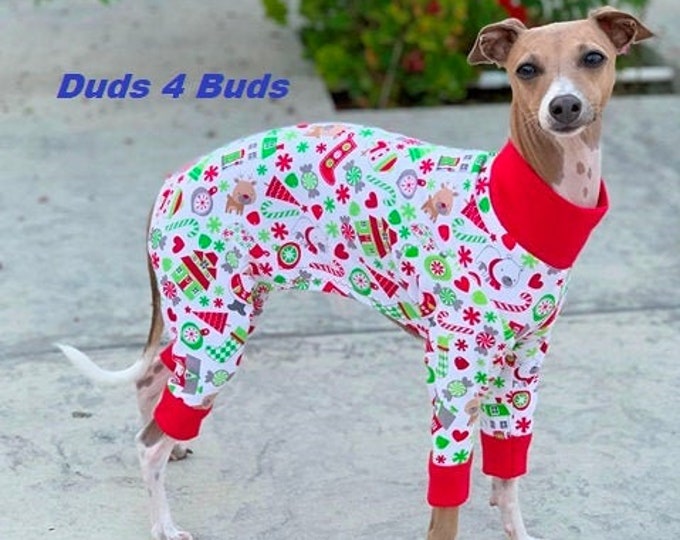 Italian Greyhound Clothing - Christmas Pajama For Dog - Dog Pajama - Small Dog Clothes - Onesie For Dog - Pet Clothing - Knit PJ for Dog