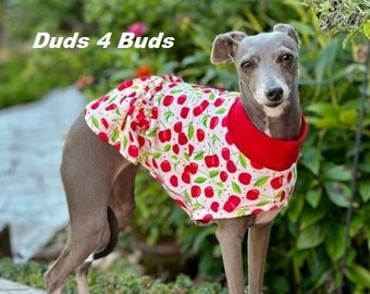 Italian Greyhound Clothing - Dress for Dog - Cherries - Dog Clothes - Italy Dog - Small Dog Clothing -Summer Dress for Dog