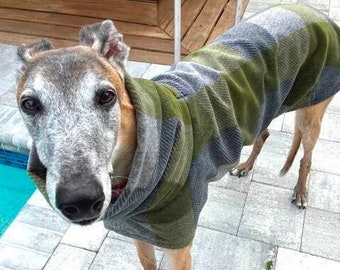 Winter Coat for Greyhound - Luxe Fleece Coat for Dog - Olive Green Plaid - Dog Jacket - Greyhound Clothing - Pet Clothing - Big Dog Coat