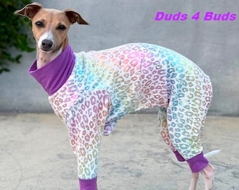 Italian Greyhound Clothing - Pajama For Dog - Onesie for Dog - Glitter Rainbow Cheetah - Small Dog Clothes