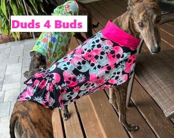 Greyhound Halloween - Greyhound Clothing - Pet Halloween - Hot Pink Skulls Dress - Greyhound Size
