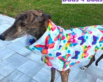 Greyhound Coat - Plaid Dog Coat - Dog Jacket - Greyhound Clothing - Butterfly - Pet Clothing - Fleece Coat For Greyhound