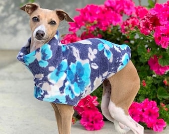 Italian Greyhound Clothing - Dog Coat - Dog Clothing - Blue Floral - Pet Clothing - Small Dog Clothes - Dog Jacket - Italy Dog