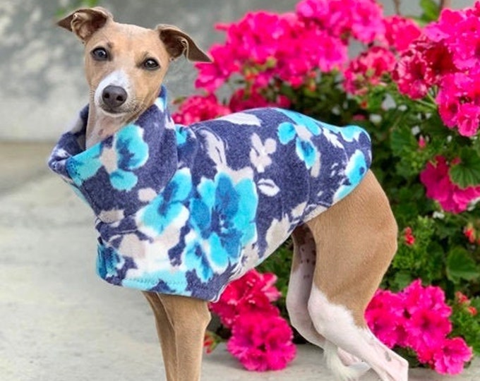 Italian Greyhound Clothing - Dog Coat - Dog Clothing - Blue Floral - Pet Clothing - Small Dog Clothes - Dog Jacket - Italy Dog