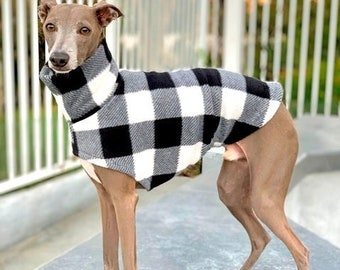 Italian Greyhound Clothing - Plaid Dog Sweater - Black & White - Coat for Italian Greyhound - Italy Dog - Pet Clothing - Small Dog Clothes