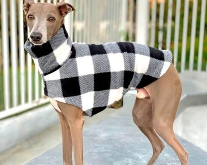 Italian Greyhound Clothing - Plaid Dog Sweater - Black & White - Coat for Italian Greyhound - Italy Dog - Pet Clothing - Small Dog Clothes