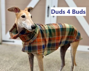 Greyhound Coat - Plaid Dog Coat - Dog Jacket - Greyhound Clothing - Fall Tartan Plaid - Pet Clothing - Fleece Coat For Greyhound