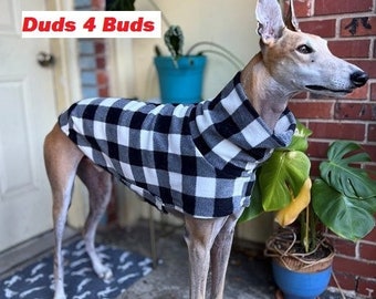 Greyhound Vest Coat - Plaid Dog Short Coat - Greyhound Clothing - Black & White Plaid - Pet Clothing - Fleece For Greyhound