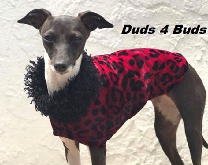 Italian Greyhound Clothing - Jacket For Dog - Red Cheetah - Dog Clothing - Iggy Duds - Pet Clothing - Dog Clothes - Dog Coat - Fur For Dog