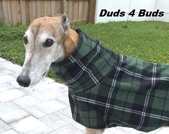 Greyhound Coat - Plaid Dog Coat - Dog Jacket - Greyhound Clothing - Green Tartan Plaid - Pet Clothing - Fleece Coat For Greyhound