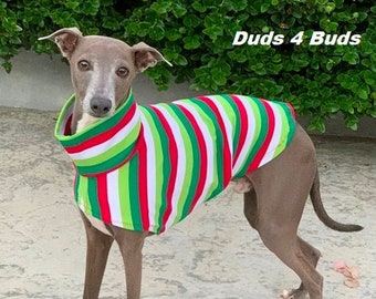 Italian Greyhound Clothing - Christmas for Dog - Christmas Stripe Tee - Italian Greyhound Sizes