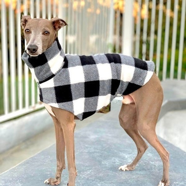 Italian Greyhound Clothing - Plaid Dog Sweater - White Plaid - Coat for Italian Greyhound - Italy Dog - Pet Clothing - Small Dog Clothes