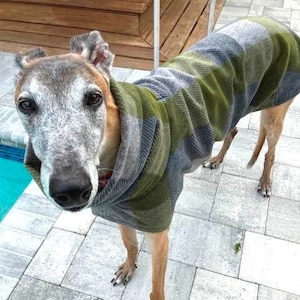 Winter Coat for Greyhound - Luxe Fleece Coat for Dog - Olive Green Plaid - Dog Jacket - Greyhound Clothing - Pet Clothing - Big Dog Coat