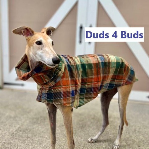 Greyhound Coat - Plaid Dog Coat - Dog Jacket - Greyhound Clothing - Fall Tartan Plaid - Pet Clothing - Fleece Coat For Greyhound