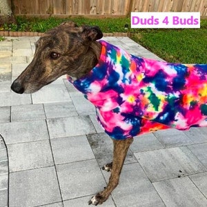 Greyhound Coat - Greyhound Jacket - Dog Jacket - Greyhound Clothing - Neon Splash - Pet Clothing - Fleece Coat For Greyhound