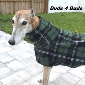 Greyhound Coat - Plaid Dog Coat - Dog Jacket - Greyhound Clothing - Green Tartan Plaid - Pet Clothing - Fleece Coat For Greyhound