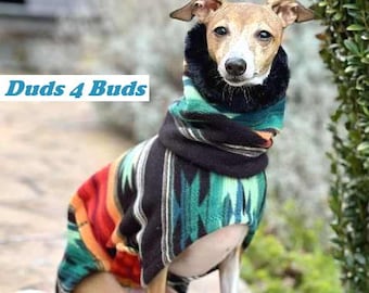 Italian Greyhound Coat - Italian Greyhound Clothing - Aztec Hoodie w/Faux Fur - Fleece Dog Coat - Italian Greyhound Sizes