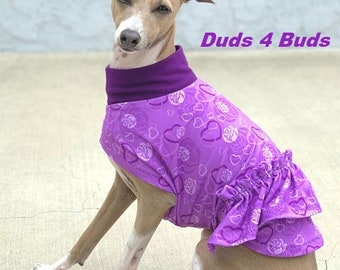 Dog Dress - Italian Greyhound Clothing - Small Dog Clothing - Pet Clothing - Italy Dog - Purple Hearts - Italian Greyhound Sizes