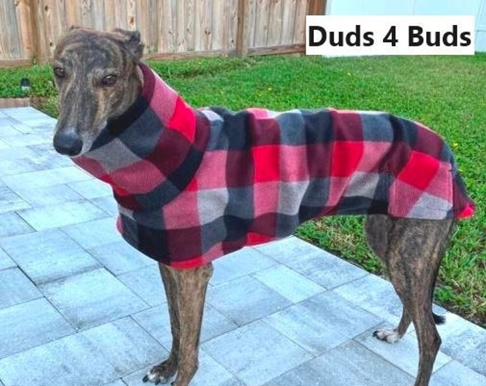 Winter Coat for Greyhound - Greyhound Coat - Luxe Fleece Coat for Dog - Olive Green Plaid - Dog Jacket - Greyhound Sizes
