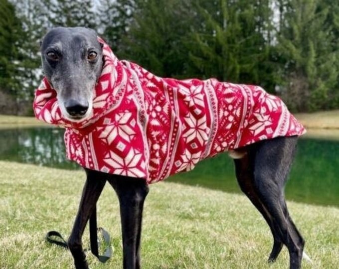 Greyhound Coat - Coat For Greyhound -  Red Fair Isle Jacket -  Greyhound Sizes