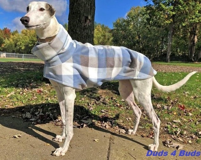 Winter Coat for Greyhound - Greyhound Coat - Fleece Coat for Dog - Blue Gray White Plaid - Dog Jacket - Greyhound Sizes