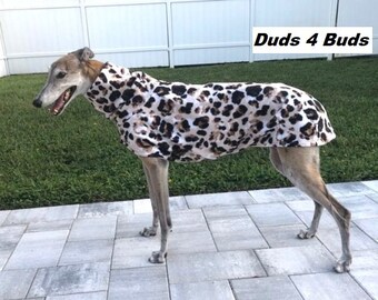 Greyhound Coat - Fleece Coat For Greyhound - Pet Halloween - Dog Jacket - Greyhound Clothing - Big Cat Spots - Pet Clothing - Greyhound Wear