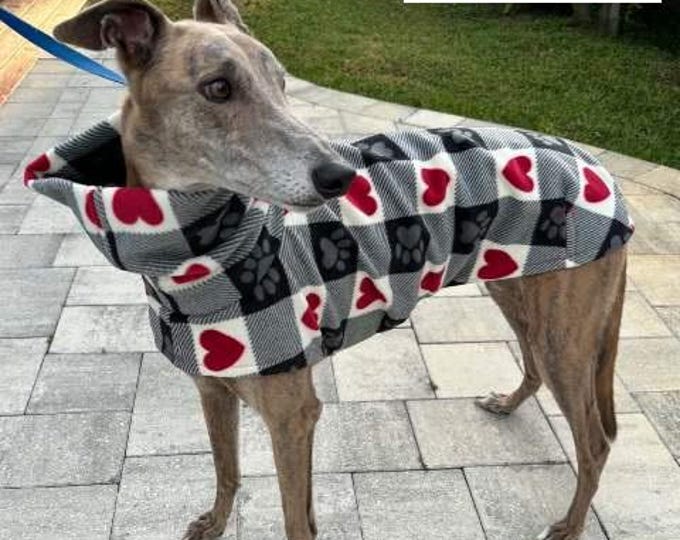 Greyhound Coat - Plaid Coat For Greyhound - Black & White Plaid Paws Jacket - Greyhound Sizes