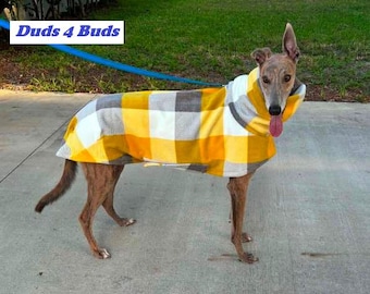Winter Coat for Greyhound - Greyhound Coat - Luxe Fleece Coat for Dog - Yellow Plaid - Dog Jacket - Greyhound Sizes