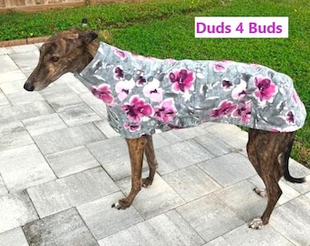 Winter Coat for Greyhound - Luxe Fleece Coat for Dog - Raspberry Floral - Big Dog Coat. Pet Clothing - Dog Jacket - Greyhound Sizes