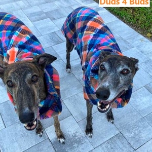 Greyhound Coat - Plaid Dog Coat - Dog Jacket - Greyhound Clothing - Multi-colored Plaid - Pet Clothing - Fleece Coat For Greyhound