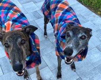 Greyhound Coat - Plaid Dog Coat - Dog Jacket - Greyhound Clothing - Multi-colored Plaid - Pet Clothing - Fleece Coat For Greyhound