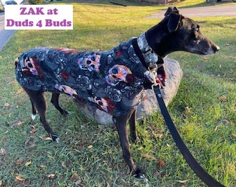 Greyhound Coat - Greyhound Fleece Jacket - Skulls & Roses - Halloween for Dog - Greyhound