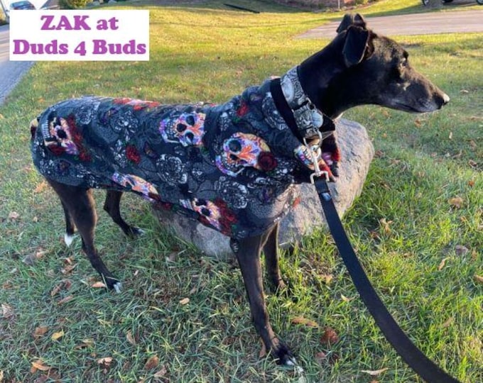 Greyhound Coat - Greyhound Fleece Jacket - Skulls & Roses - Halloween for Dog - Greyhound