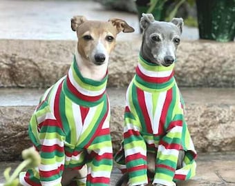 Italian Greyhound Clothing - Christmas Stripes Pajama For Dog - Dog Pajama - Small Dog Clothes - Onesie For Dog - Pet Clothing